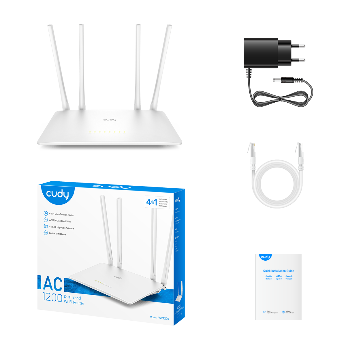 CUDY-WR1200 CUDY - WIFI 5 -AC 1200 KABLOSUZ ROUTER 