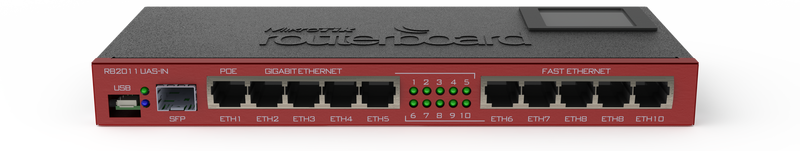 RB2011UiAS-IN Mikrotik 2011UiAS, 1xSFP port, 10 Port (5xLAN, 5xGbit LAN) , LCD, L5