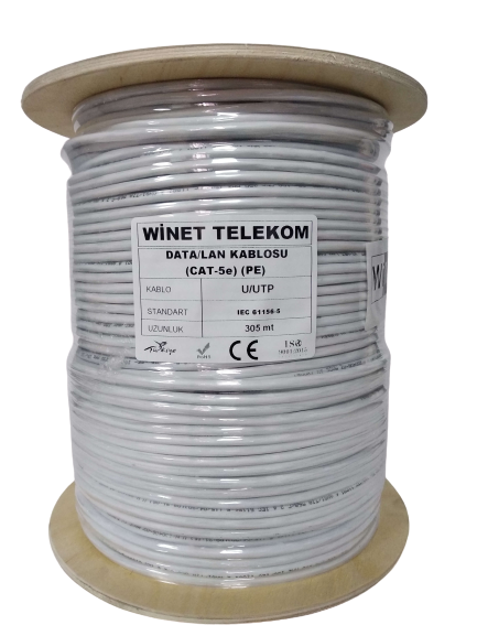 WINET-CAT5E-305 WINET CAT5E-PE - 305m 24AWG 0.52mm BEYAZ CAT5E - DIŞ ORTAM Kablo