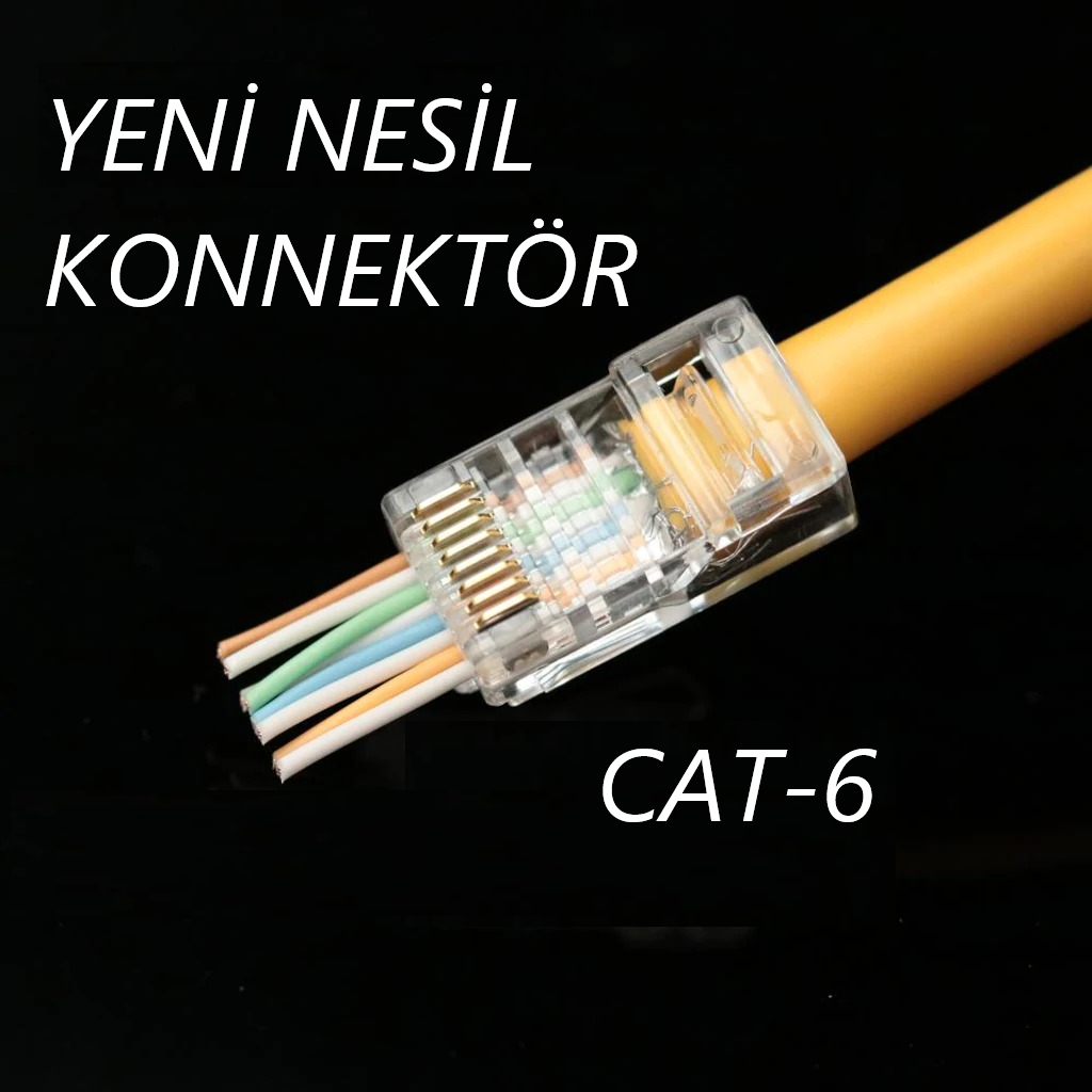 WINET-CAT6-RJ45 RJ45 CAT6 YENİ NESİL JACK KONNEKTÖR KOLAY KULLANIM PLASTİK 100LÜ PAKET 